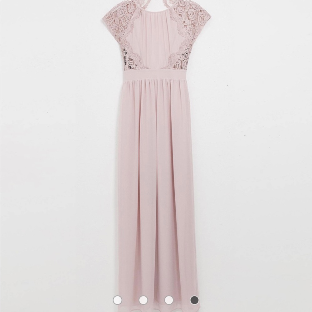 ASOS TFNC Exclusive Open Back Scalloped Lace Dress in Mink - Picture 3 of 4